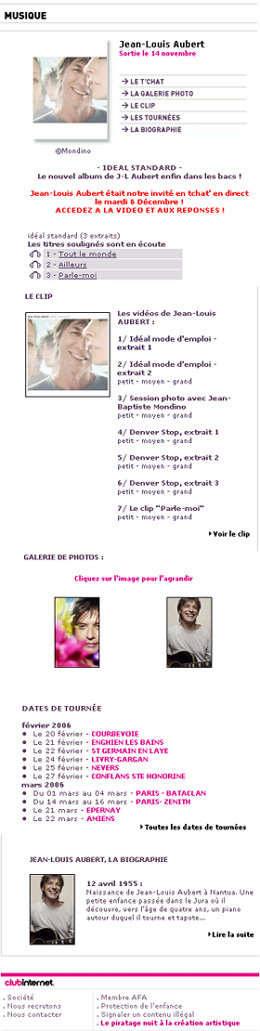 Pour aller sur le mini site, sur Jean-Louis, de Club-internet, cliquer ici